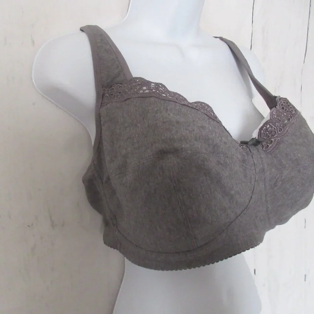 New Delimira Bra 44C Gray‎ Lace Plus Size Back Closure Wire Free Wireless W604S